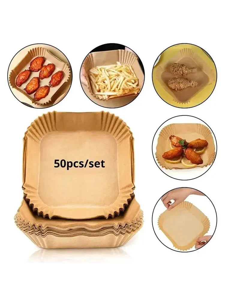 50Pcs Disposable Air Fryer Paper Oil Absorbing And Anti Oil Paper Tray Non Stick Baking Pad Large Toughness Square