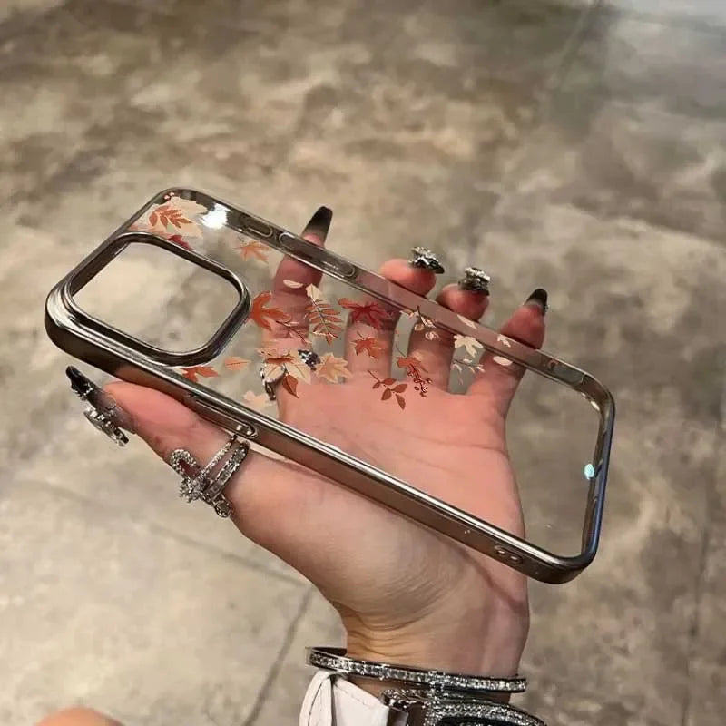 Autumn Simple Maple Leaves Phone Case For iPhone 17 16 15 14 13 12 11 Pro MAX 16E X XR XS XSMAX 7 8 Plus Y2K Clear Soft Cover