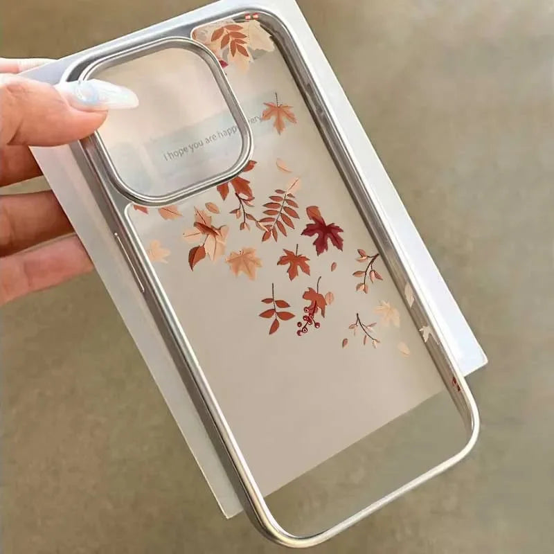 Autumn Simple Maple Leaves Phone Case For iPhone 17 16 15 14 13 12 11 Pro MAX 16E X XR XS XSMAX 7 8 Plus Y2K Clear Soft Cover